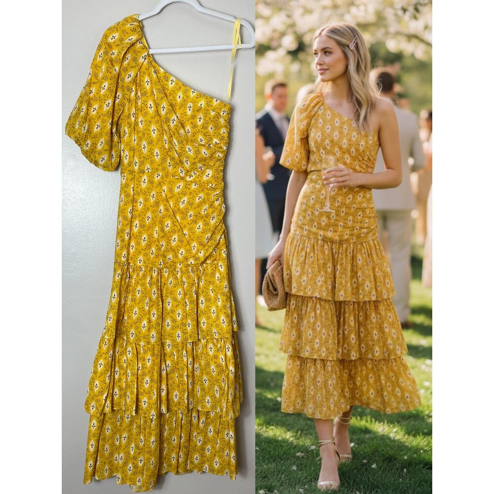 NWT VERONICA BEARD DRESS YELLOW WEDDING GUEST FLORAL WESTERN MILKMAID BOHEMIAN